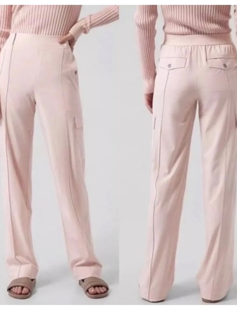Athleta NWT Vienna Cargo PANTS Pink High Rise Straight-Leg Trousers Size 10 - Picture 2 of 16